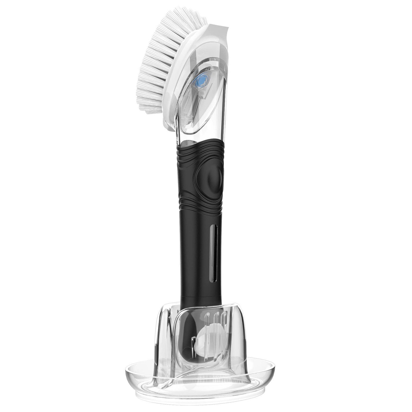 Brosse à manche avec réservoir intégré, idéale pour appliquer des produits de nettoyage ou de soin. Le réservoir est situé dans le manche pour un usage pratique et efficace.